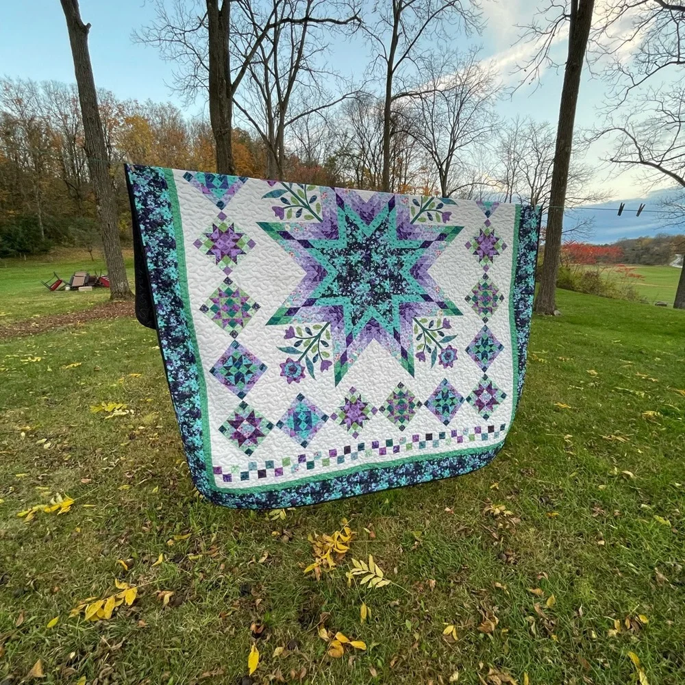 Elegant Starburst Quilt - Teal and Purple - Picture 2 of 7